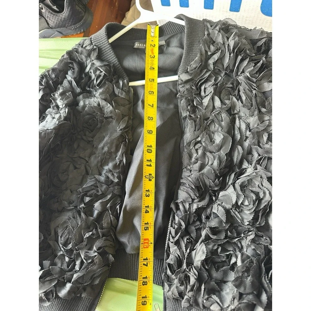 Endless Rose Black 3D Floral Bomber Jacket Women's Size S/M - Picture 5 of 8